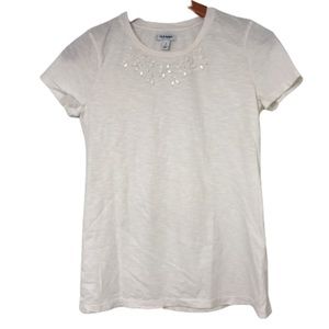 Old Navy Tee Shirt Short Sleeve White Embellished Small